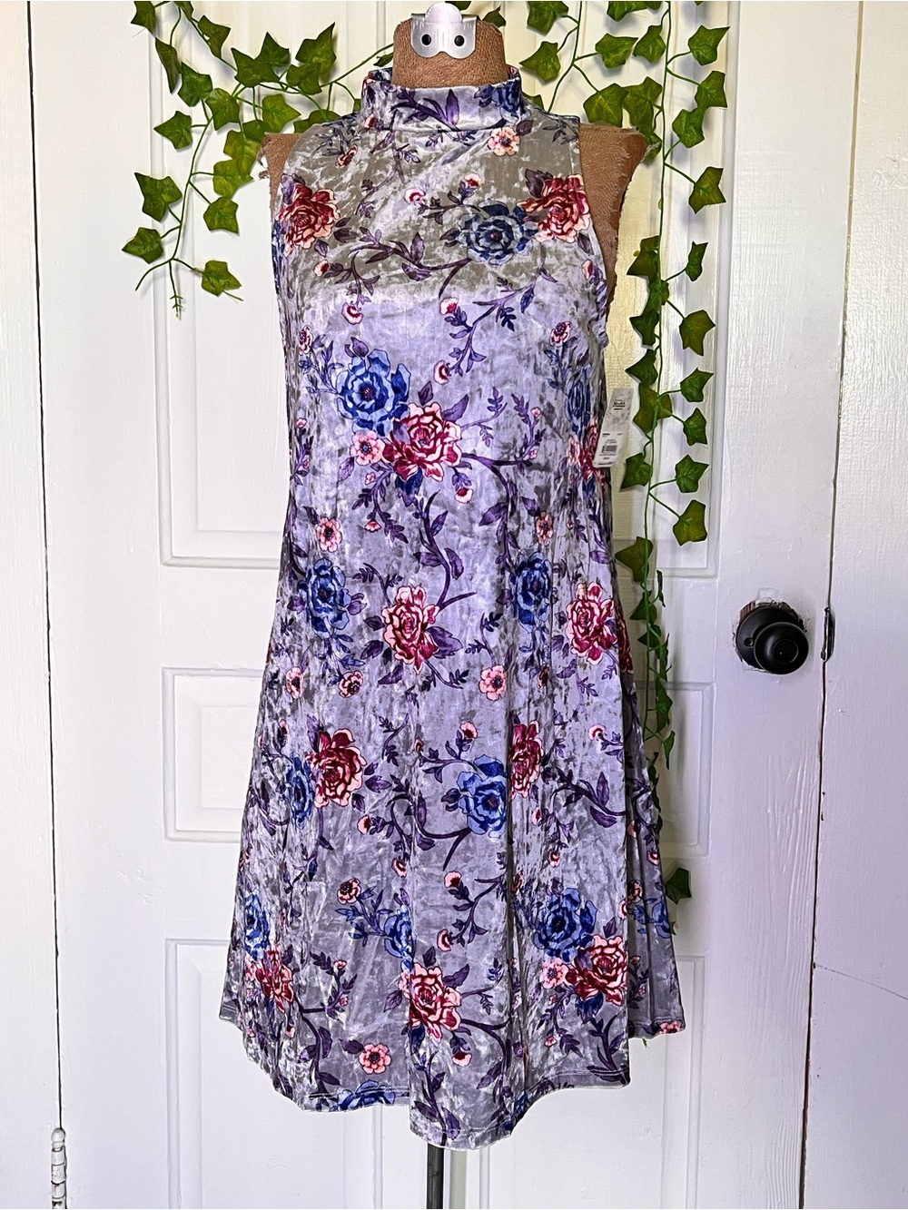 Mudd Floral High-Neck Mini Dress with Pink and Blue Blooms
